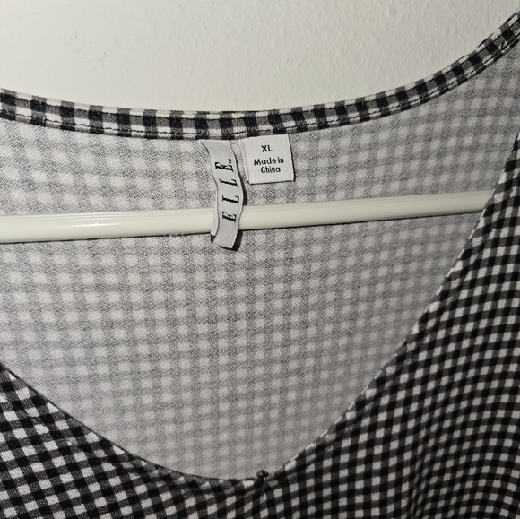 ELLE Black & White Checker Blouse Size XL - Picture 4 of 8
